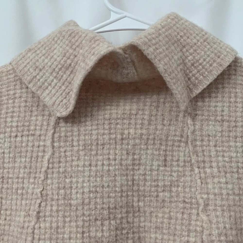 Free People Cowl Neck Waffle Knit‎ Sweater Beige Oversized Small OB401569